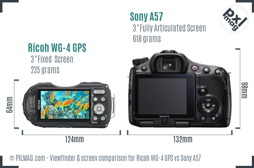 Ricoh WG-4 GPS vs Sony A57 Screen and Viewfinder comparison