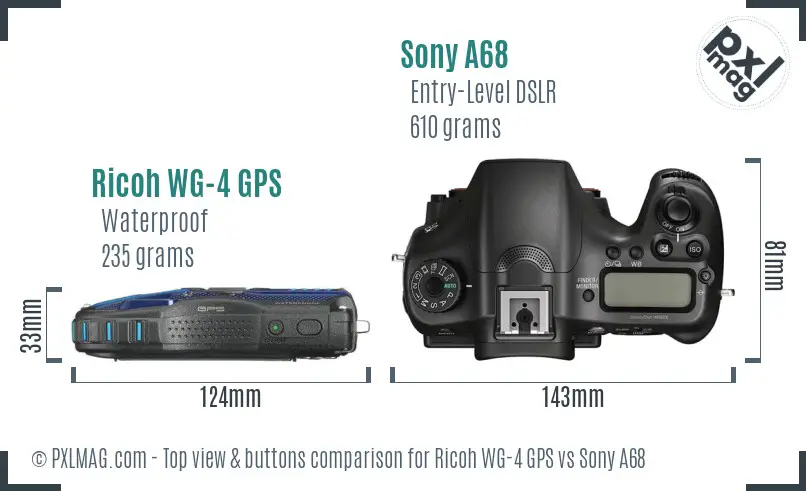 Ricoh WG-4 GPS vs Sony A68 top view buttons comparison