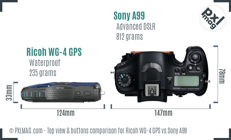 Ricoh WG-4 GPS vs Sony A99 top view buttons comparison