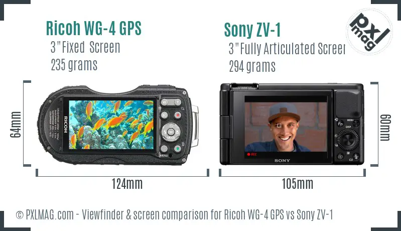 Ricoh WG-4 GPS vs Sony ZV-1 Screen and Viewfinder comparison