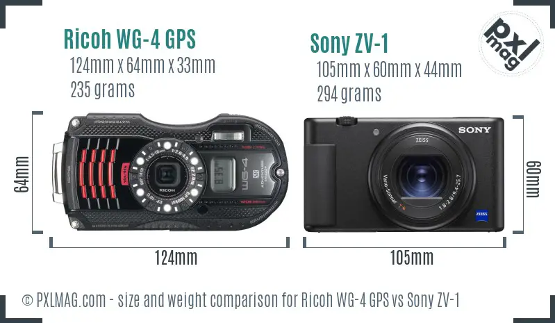 Ricoh WG-4 GPS vs Sony ZV-1 size comparison