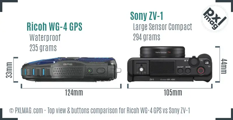 Ricoh WG-4 GPS vs Sony ZV-1 top view buttons comparison