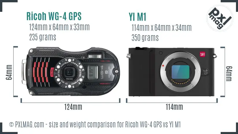 Ricoh WG-4 GPS vs YI M1 size comparison