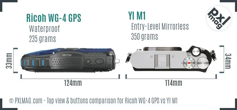 Ricoh WG-4 GPS vs YI M1 top view buttons comparison