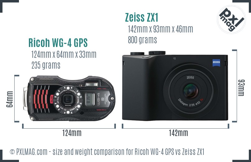 Ricoh WG-4 GPS vs Zeiss ZX1 size comparison