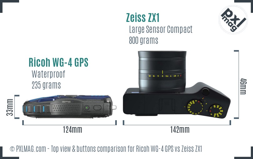 Ricoh WG-4 GPS vs Zeiss ZX1 top view buttons comparison