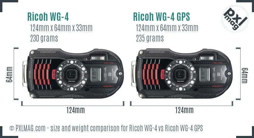 Ricoh WG-4 vs Ricoh WG-4 GPS size comparison