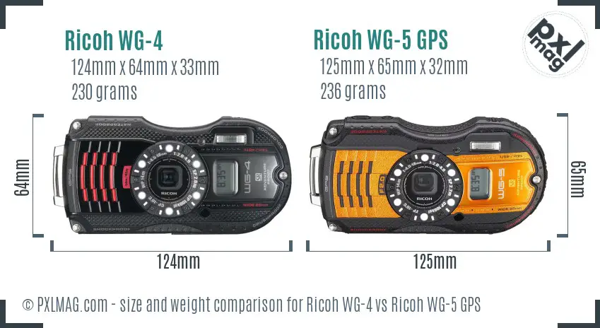 Ricoh WG-4 vs Ricoh WG-5 GPS size comparison