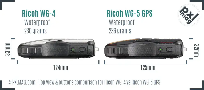 Ricoh WG-4 vs Ricoh WG-5 GPS top view buttons comparison