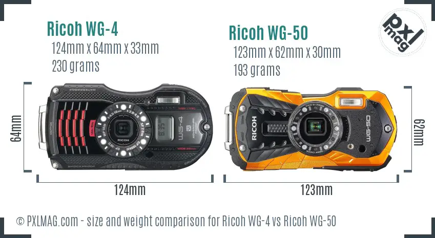 Ricoh WG-4 vs Ricoh WG-50 size comparison