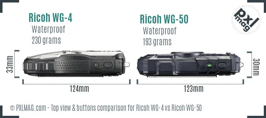 Ricoh WG-4 vs Ricoh WG-50 top view buttons comparison