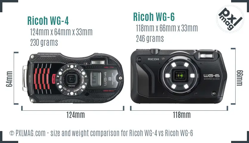 Ricoh WG-4 vs Ricoh WG-6 size comparison