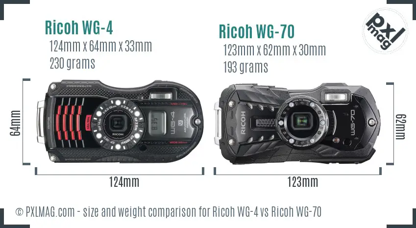 Ricoh WG-4 vs Ricoh WG-70 size comparison