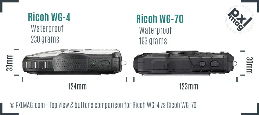 Ricoh WG-4 vs Ricoh WG-70 top view buttons comparison