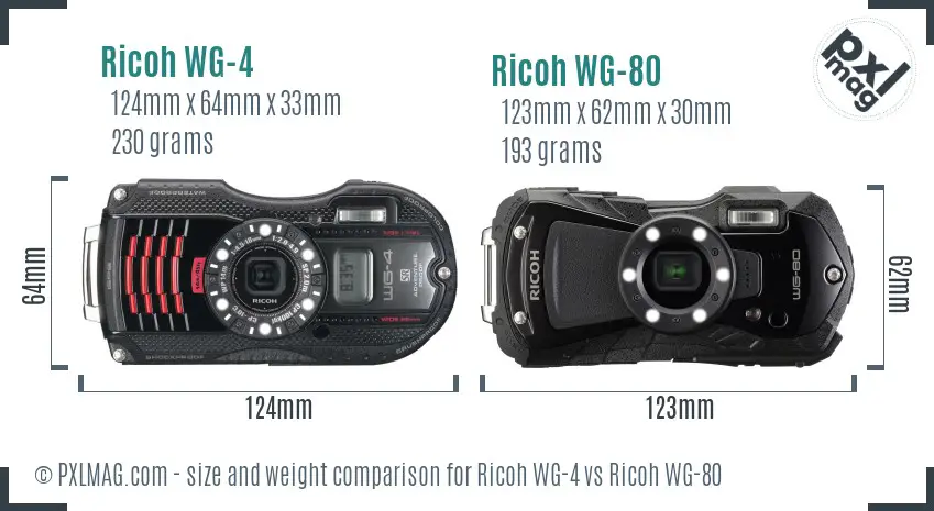 Ricoh WG-4 vs Ricoh WG-80 size comparison