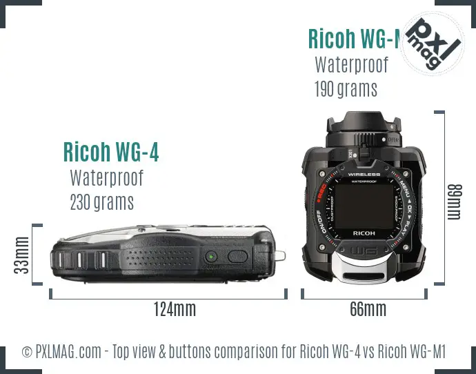 Ricoh WG-4 vs Ricoh WG-M1 top view buttons comparison