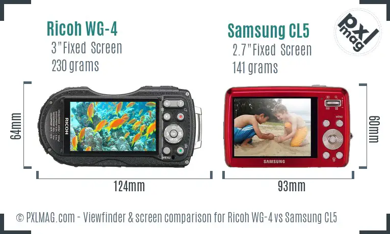 Ricoh WG-4 vs Samsung CL5 Screen and Viewfinder comparison