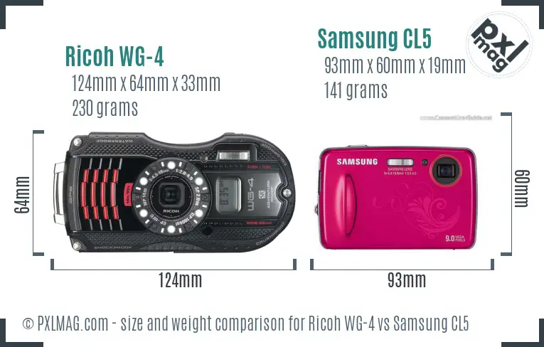 Ricoh WG-4 vs Samsung CL5 size comparison