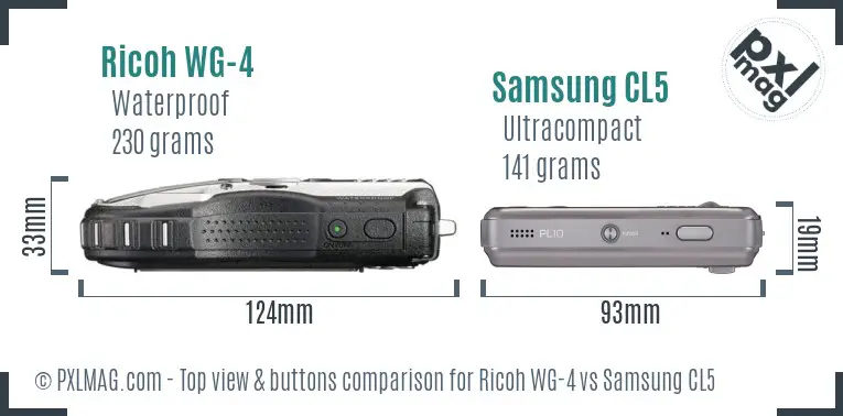 Ricoh WG-4 vs Samsung CL5 top view buttons comparison