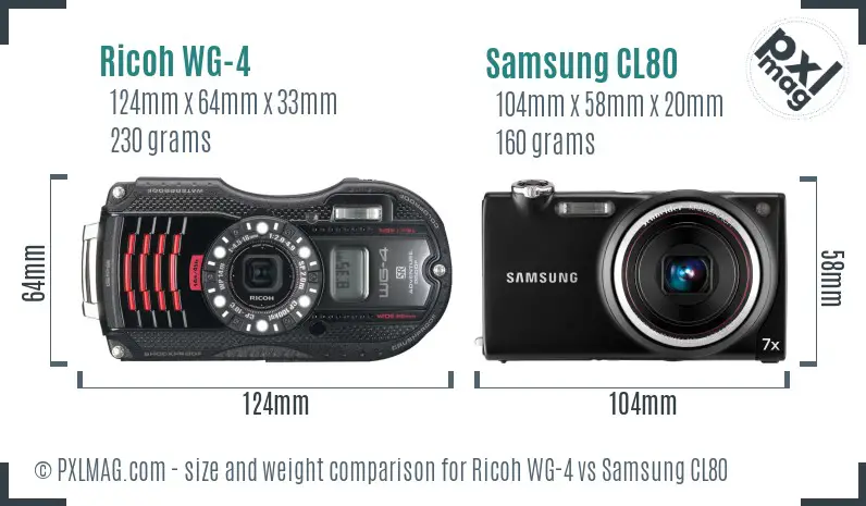Ricoh WG-4 vs Samsung CL80 size comparison