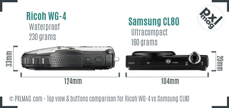 Ricoh WG-4 vs Samsung CL80 top view buttons comparison