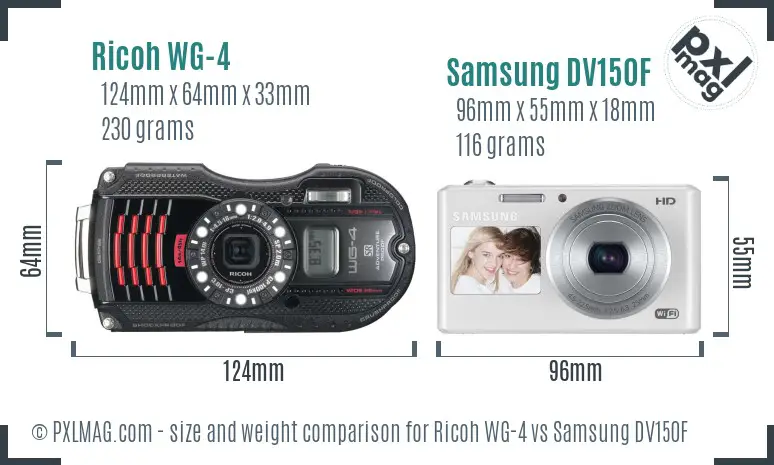 Ricoh WG-4 vs Samsung DV150F size comparison