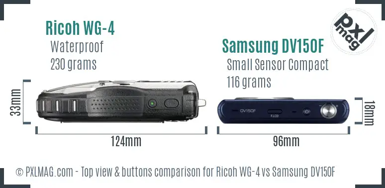 Ricoh WG-4 vs Samsung DV150F top view buttons comparison