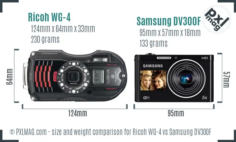 Ricoh WG-4 vs Samsung DV300F size comparison
