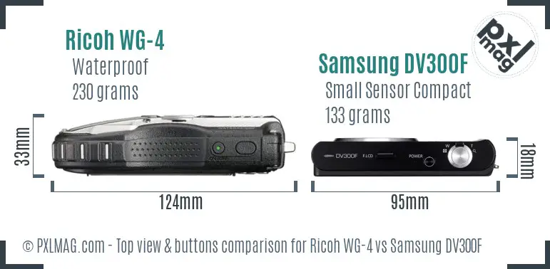 Ricoh WG-4 vs Samsung DV300F top view buttons comparison