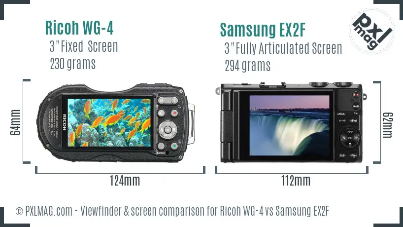 Ricoh WG-4 vs Samsung EX2F Screen and Viewfinder comparison