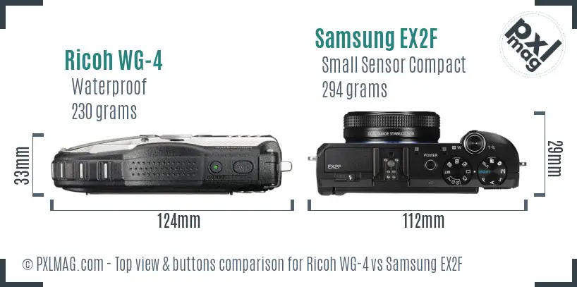 Ricoh WG-4 vs Samsung EX2F top view buttons comparison