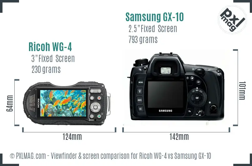 Ricoh WG-4 vs Samsung GX-10 Screen and Viewfinder comparison