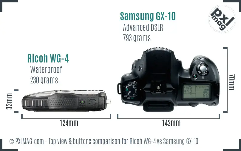 Ricoh WG-4 vs Samsung GX-10 top view buttons comparison