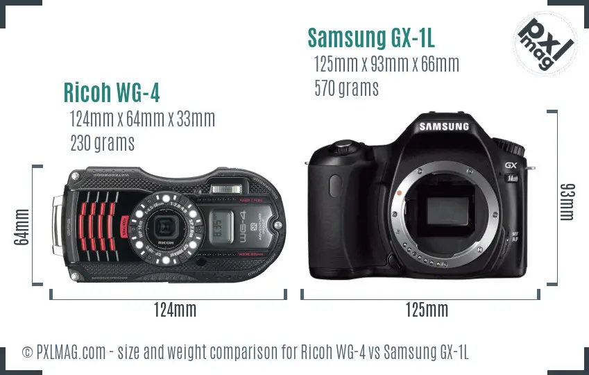 Ricoh WG-4 vs Samsung GX-1L size comparison