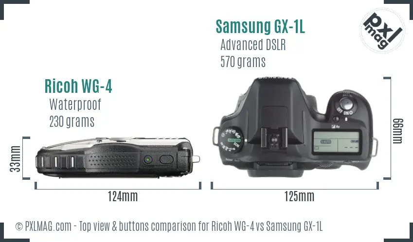 Ricoh WG-4 vs Samsung GX-1L top view buttons comparison