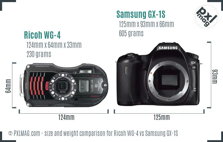 Ricoh WG-4 vs Samsung GX-1S size comparison