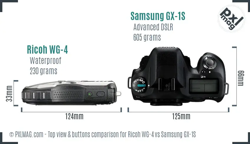 Ricoh WG-4 vs Samsung GX-1S top view buttons comparison