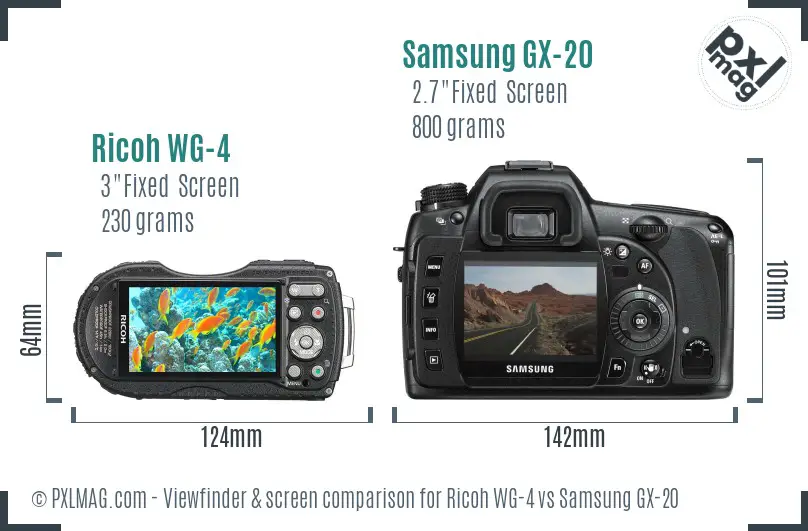 Ricoh WG-4 vs Samsung GX-20 Screen and Viewfinder comparison
