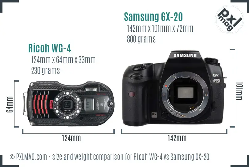 Ricoh WG-4 vs Samsung GX-20 size comparison