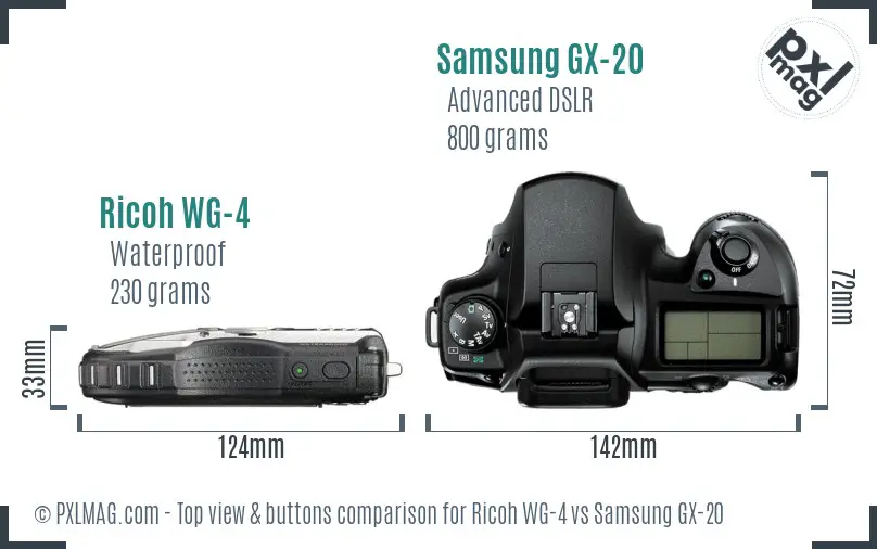 Ricoh WG-4 vs Samsung GX-20 top view buttons comparison