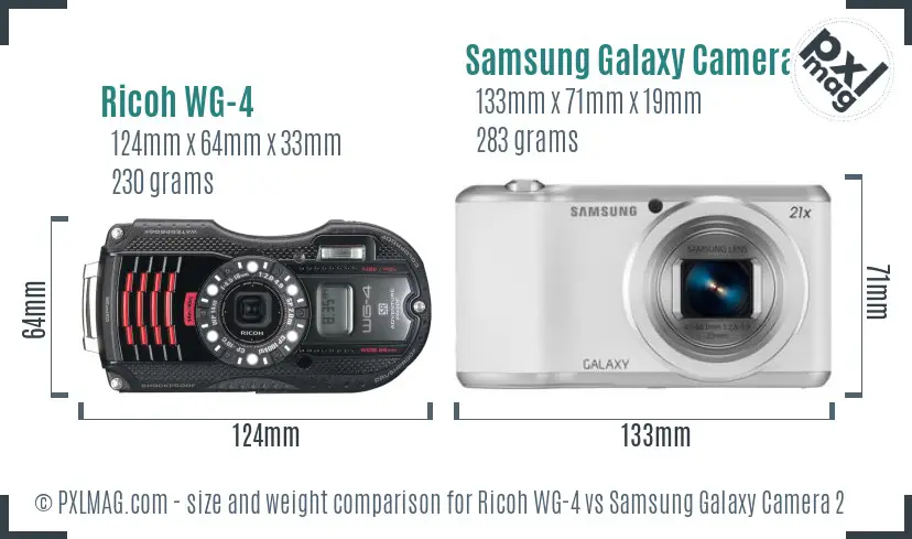 Ricoh WG-4 vs Samsung Galaxy Camera 2 size comparison