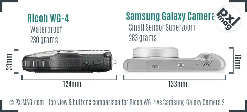 Ricoh WG-4 vs Samsung Galaxy Camera 2 top view buttons comparison