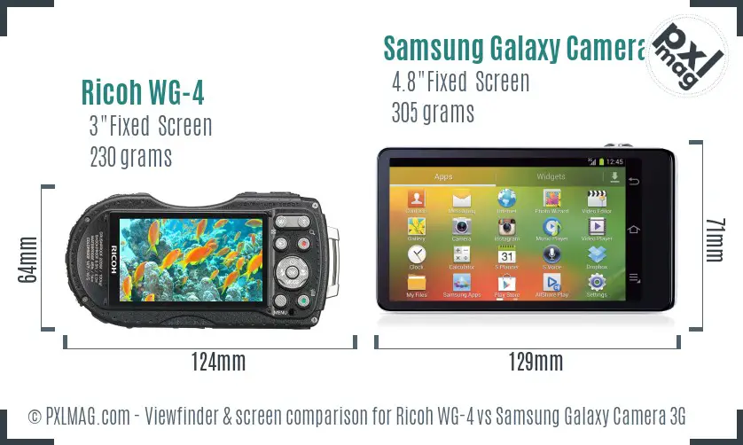 Ricoh WG-4 vs Samsung Galaxy Camera 3G Screen and Viewfinder comparison