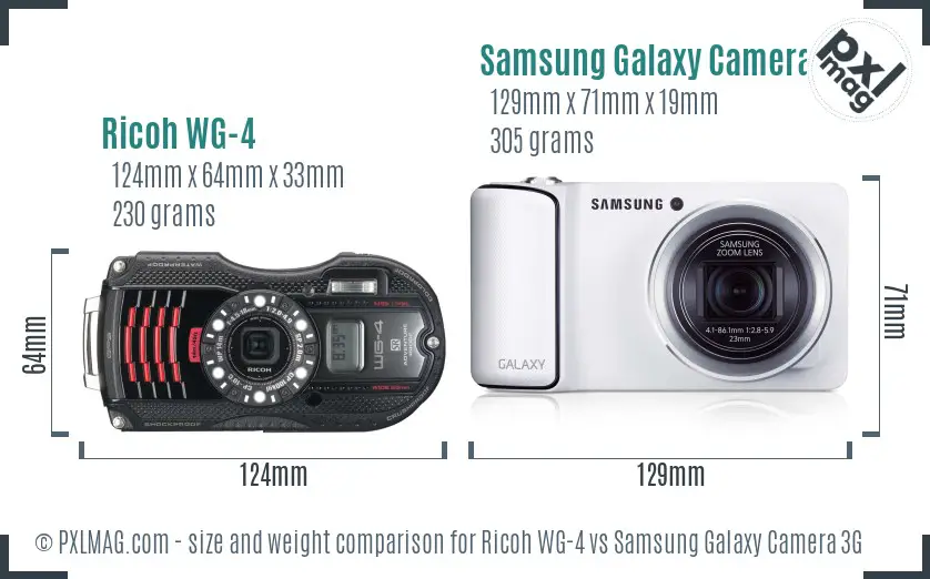 Ricoh WG-4 vs Samsung Galaxy Camera 3G size comparison