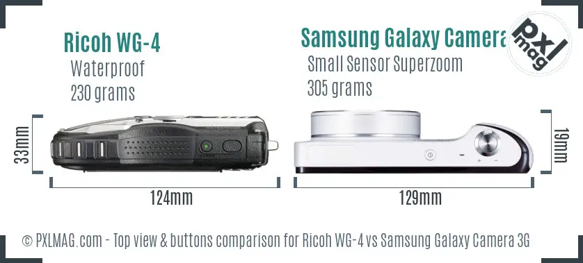 Ricoh WG-4 vs Samsung Galaxy Camera 3G top view buttons comparison