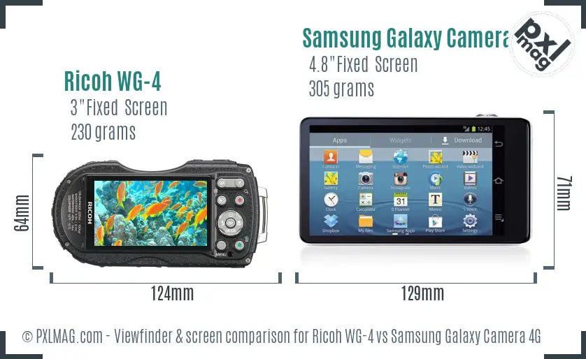 Ricoh WG-4 vs Samsung Galaxy Camera 4G Screen and Viewfinder comparison