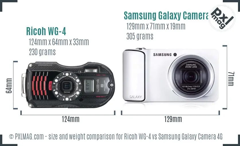 Ricoh WG-4 vs Samsung Galaxy Camera 4G size comparison