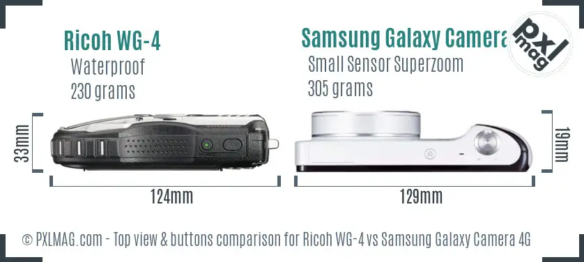 Ricoh WG-4 vs Samsung Galaxy Camera 4G top view buttons comparison