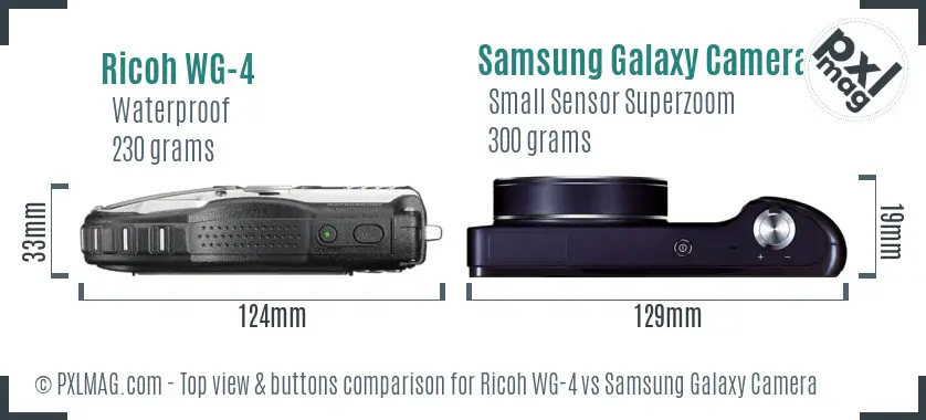 Ricoh WG-4 vs Samsung Galaxy Camera top view buttons comparison