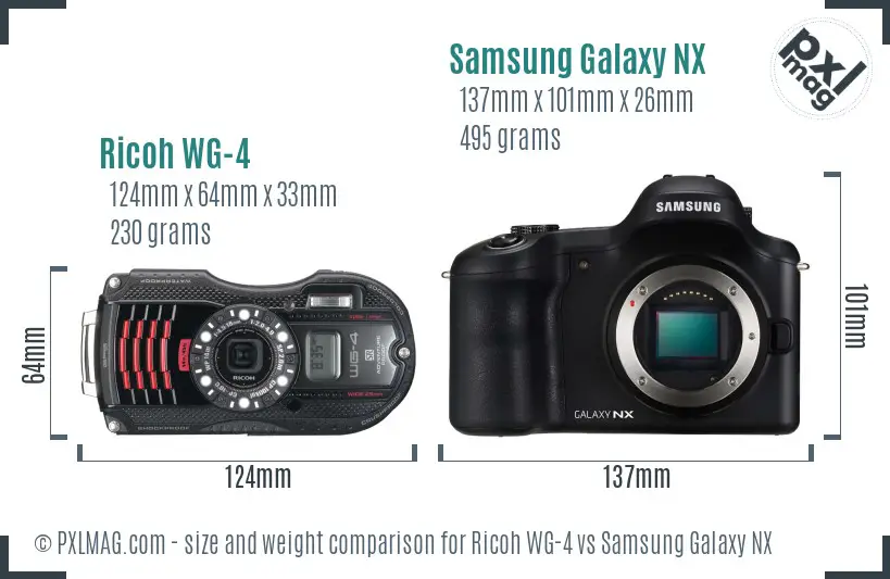 Ricoh WG-4 vs Samsung Galaxy NX size comparison
